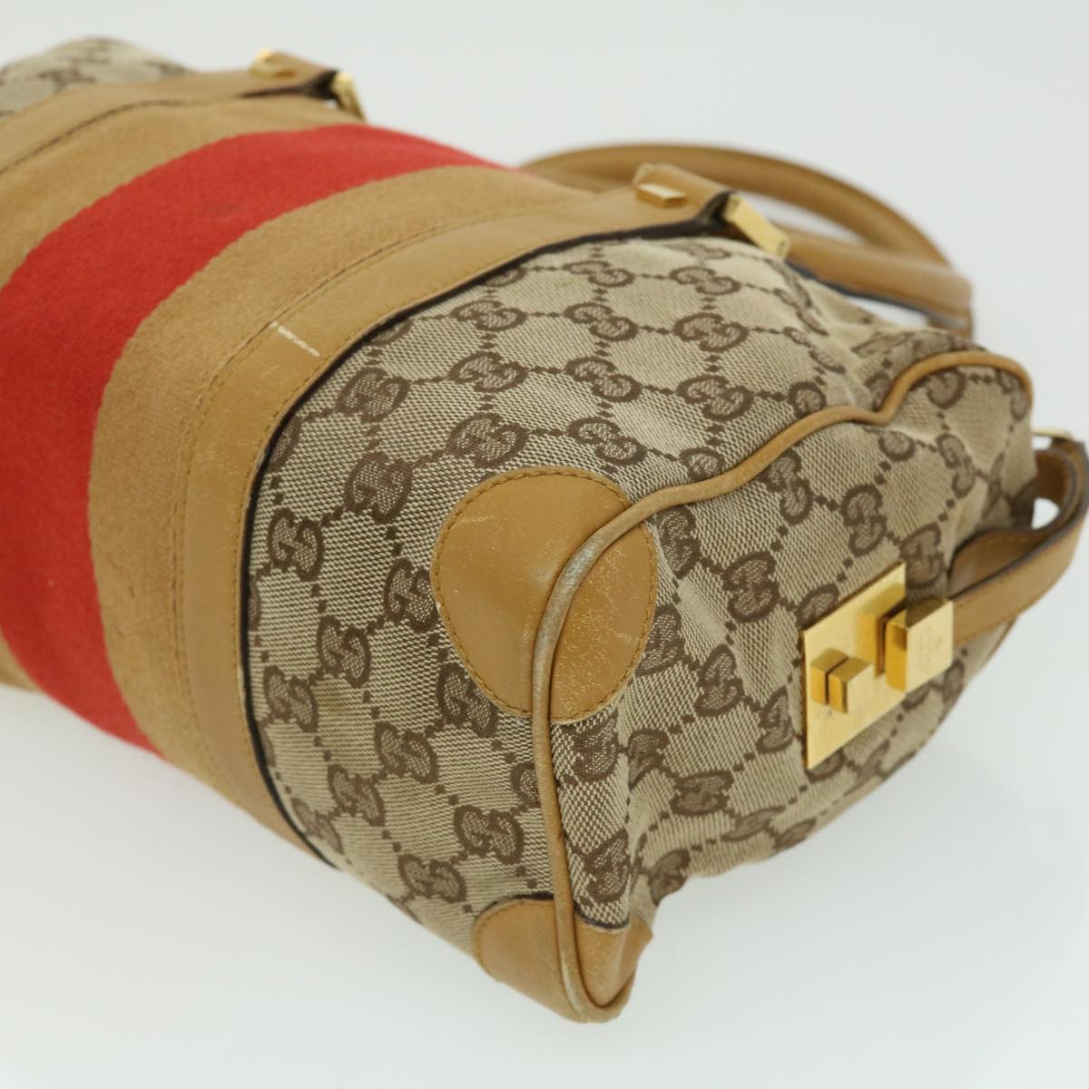 GUCCI GG Canvas Sherry Line Hand Bag Beige Brown Red 0000851001553 ar7441