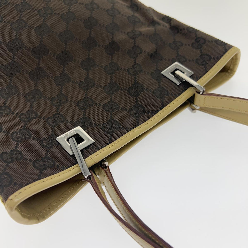 GUCCI Sherry Line GG Canvas Tote Bag Khaki Beige ar7449