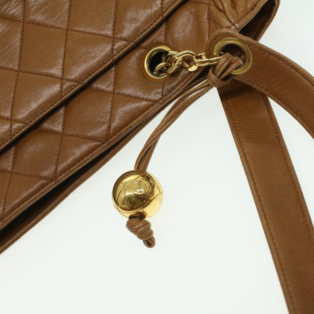 CHANEL Matelasse Chain Shoulder Bag Lamb Skin Brown CC ar8527