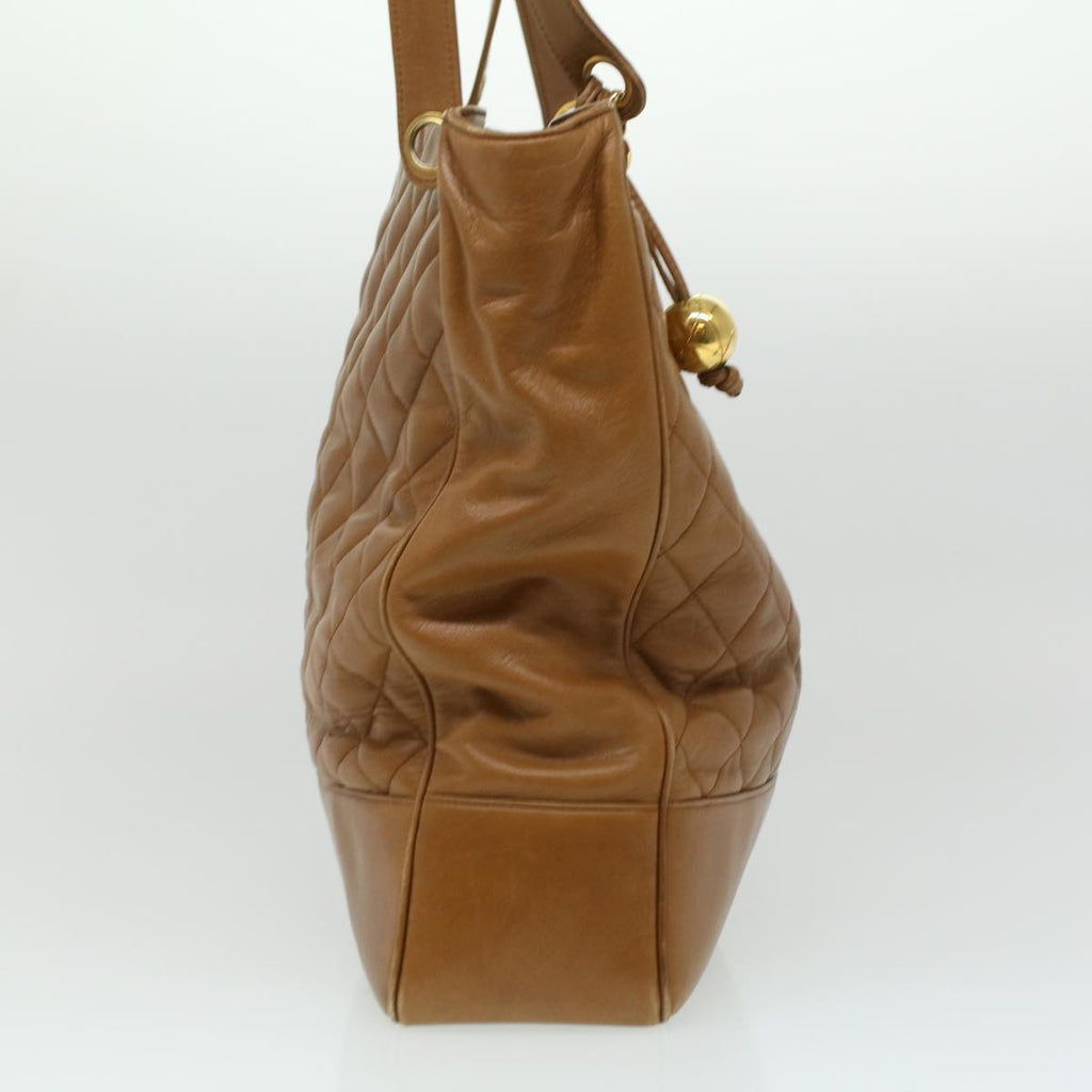 CHANEL Matelasse Chain Shoulder Bag Lamb Skin Brown CC ar8527