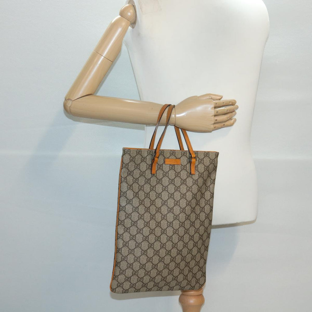 GUCCI GG Canvas Hand Bag PVC Leather Beige Orange 117551 ar8725