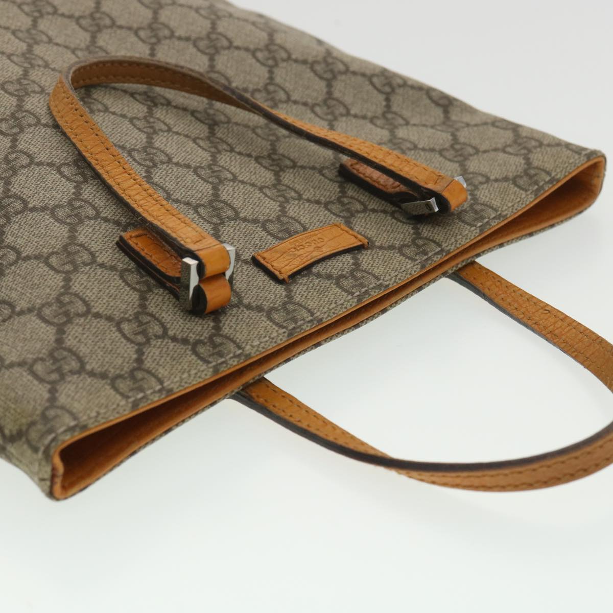 GUCCI GG Canvas Hand Bag PVC Leather Beige Orange 117551 ar8725