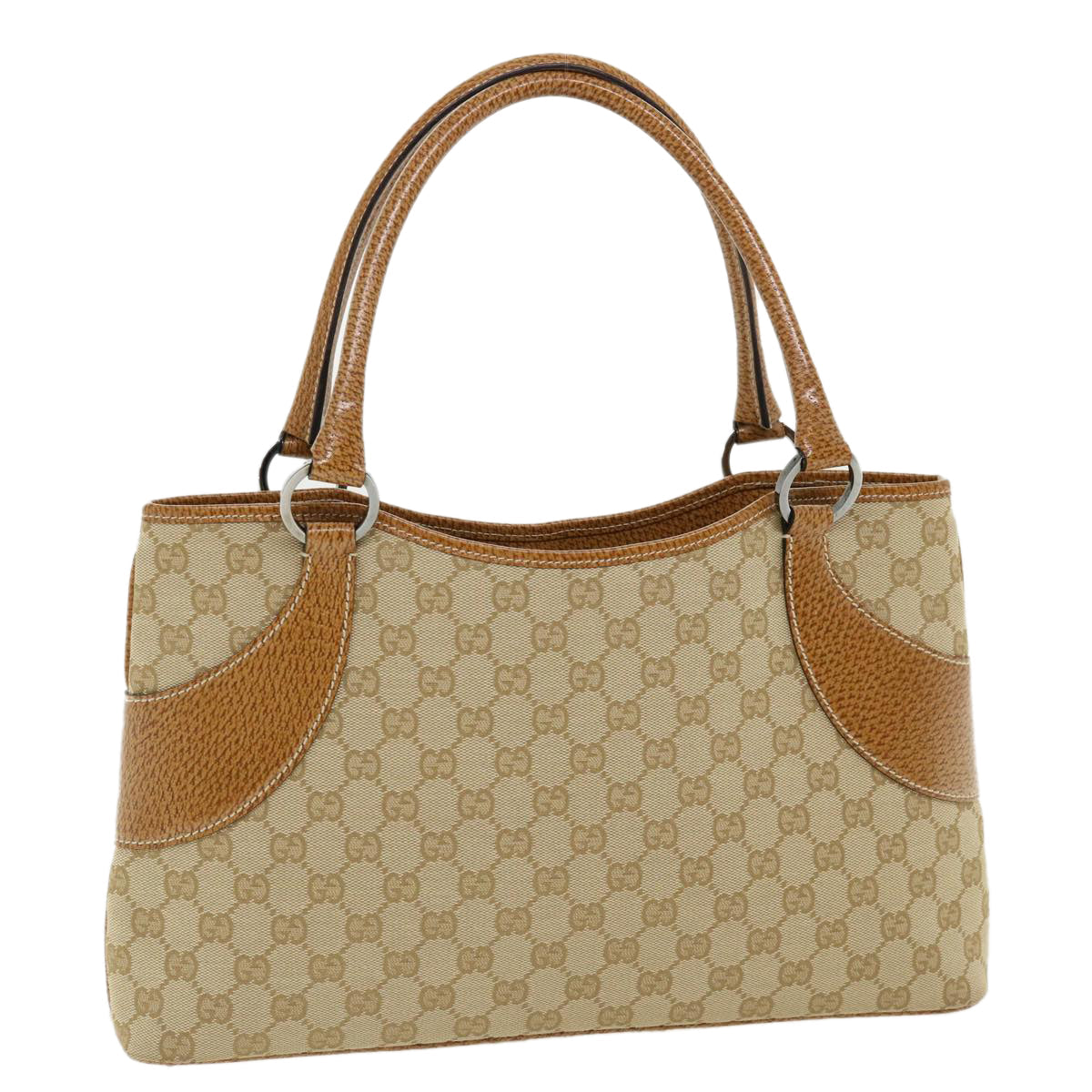 GUCCI GG Canvas Hand Bag Canvas Beige Brown 113015 ar8857