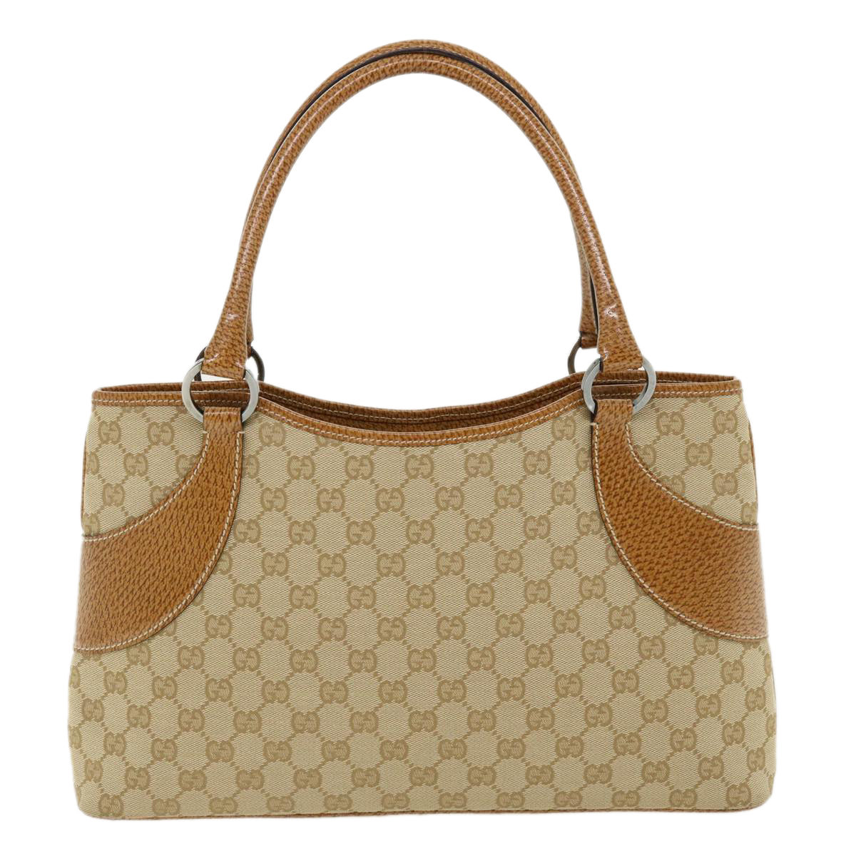 GUCCI GG Canvas Hand Bag Canvas Beige Brown 113015 ar8857