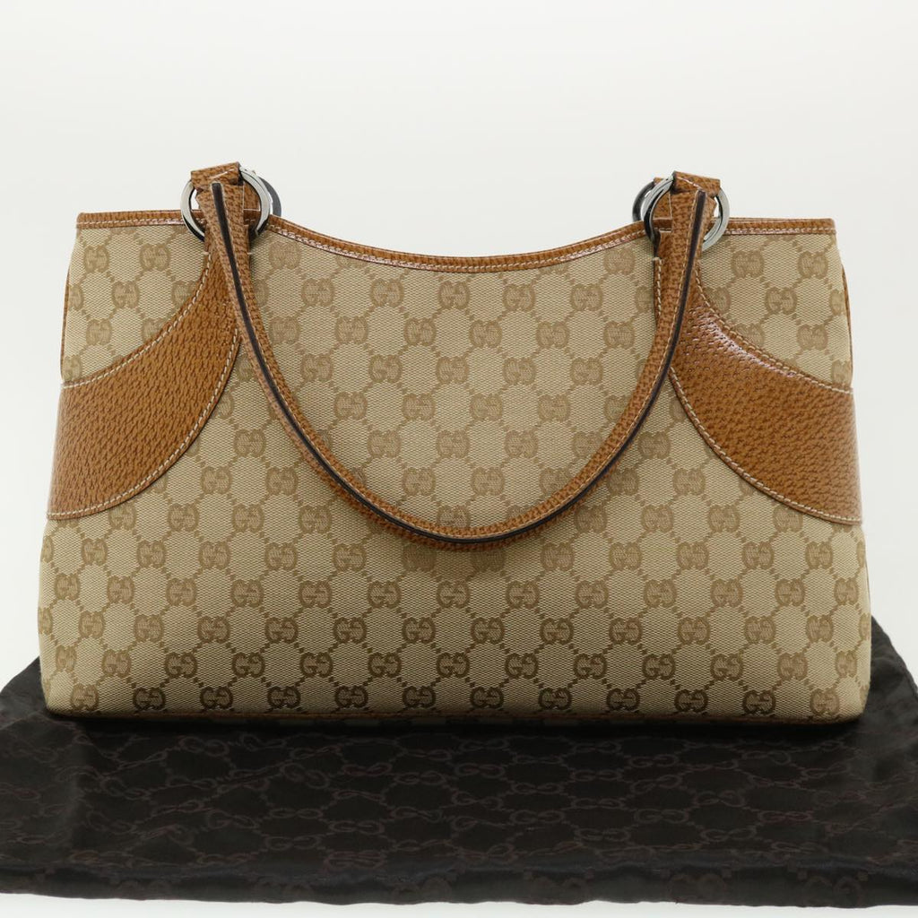 GUCCI GG Canvas Hand Bag Canvas Beige Brown 113015 ar8857
