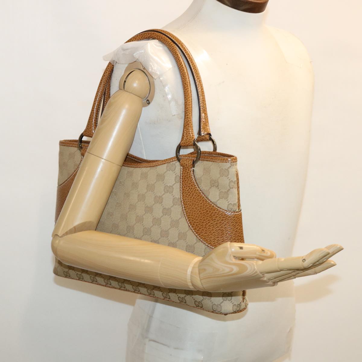 GUCCI GG Canvas Hand Bag Canvas Beige Brown 113015 ar8857