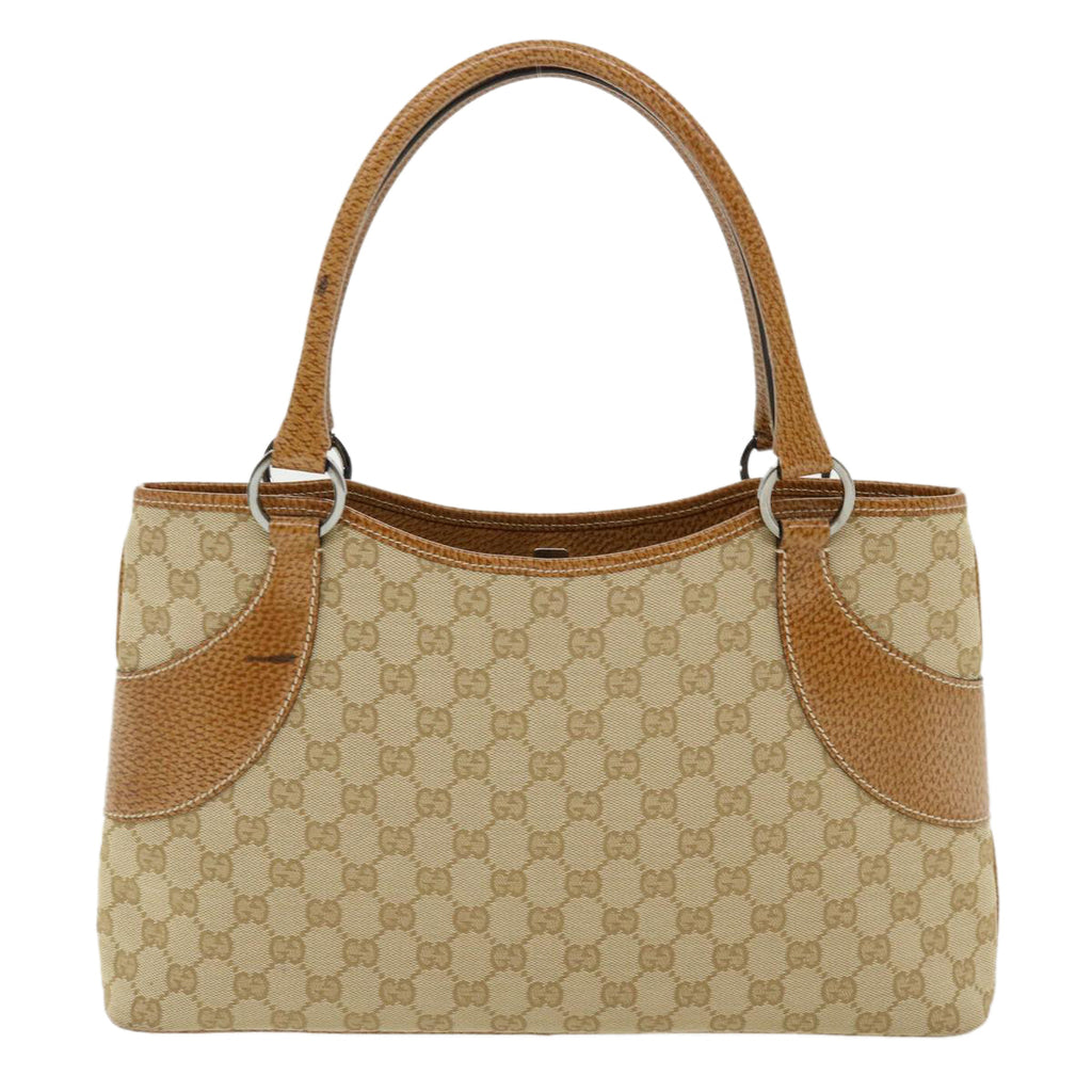 GUCCI GG Canvas Hand Bag Canvas Beige Brown 113015 ar8857