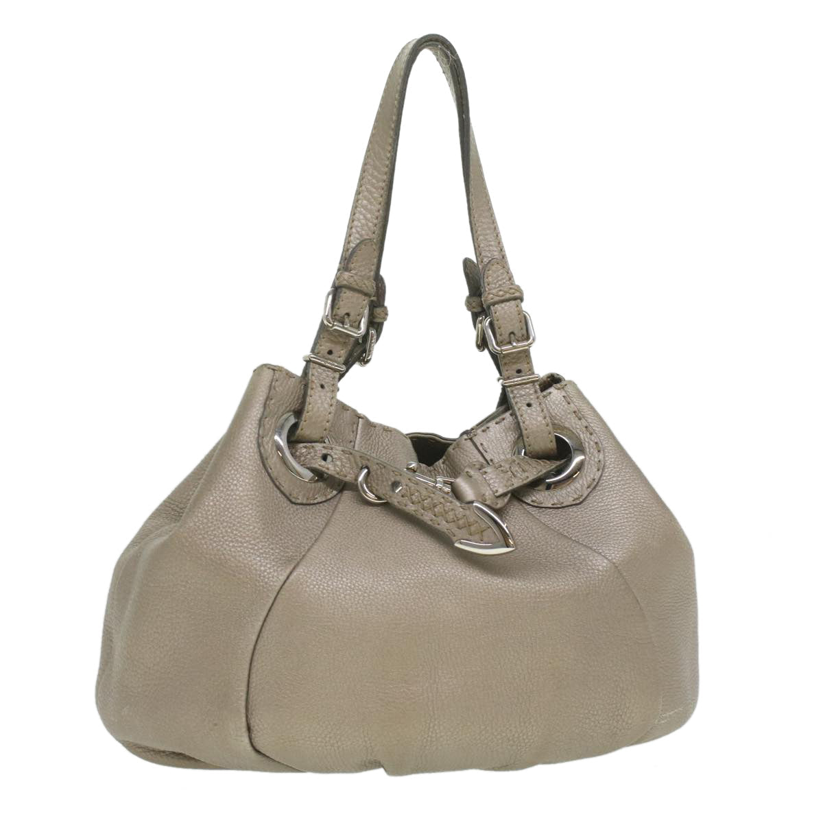FENDI Celeria Tote Bag Leather Silver ar8876