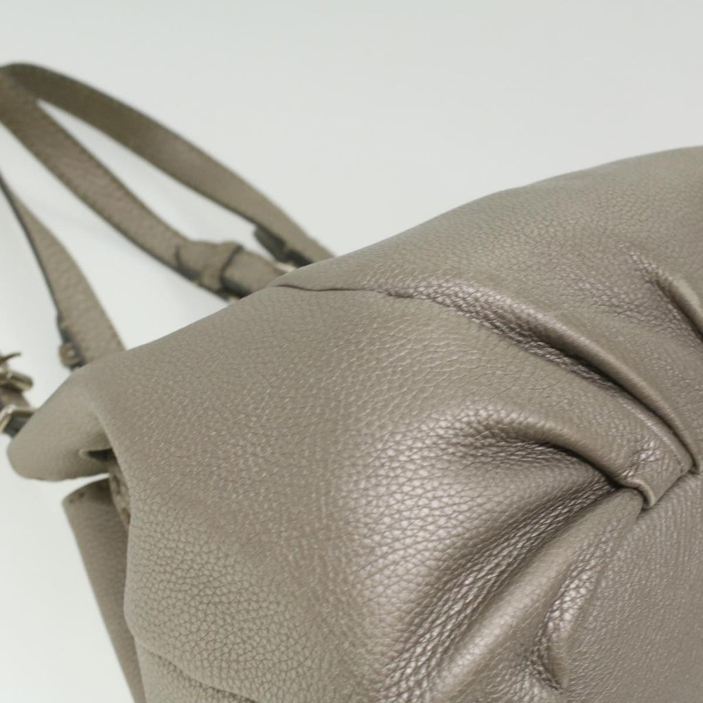 FENDI Celeria Tote Bag Leather Silver ar8876