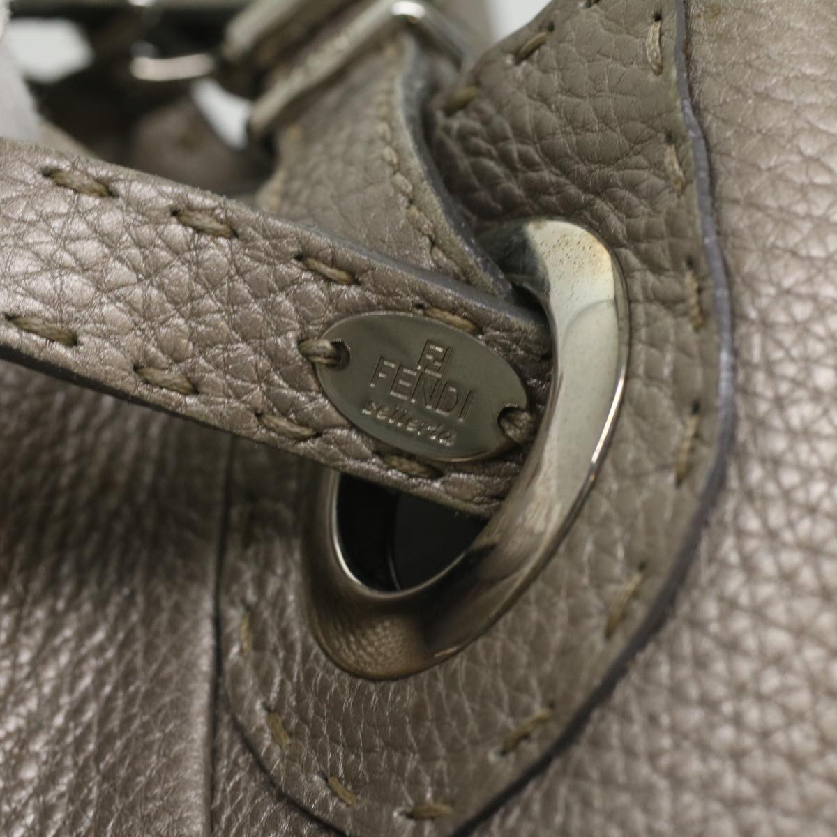 FENDI Celeria Tote Bag Leather Silver ar8876