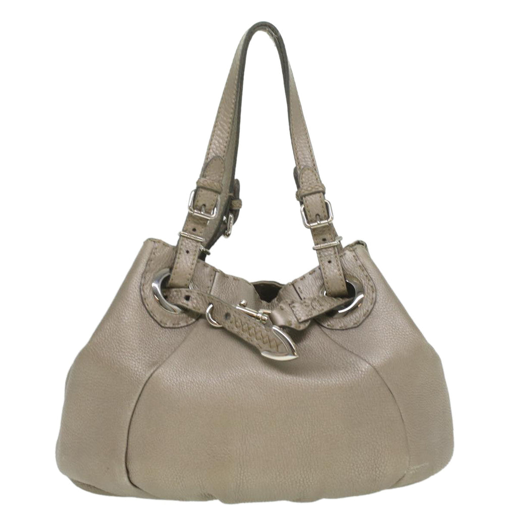 FENDI Celeria Tote Bag Leather Silver ar8876