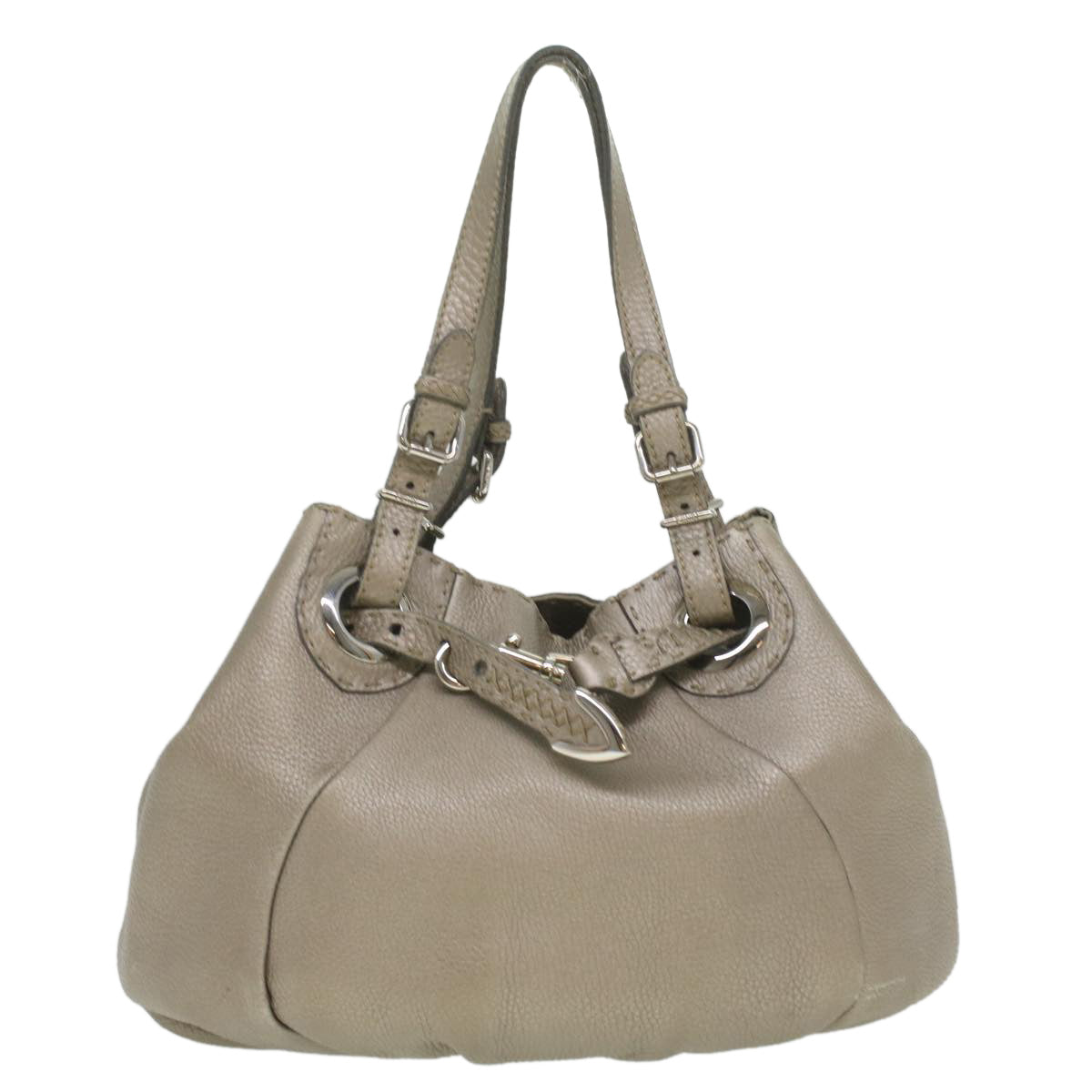 FENDI Celeria Tote Bag Leather Silver ar8876
