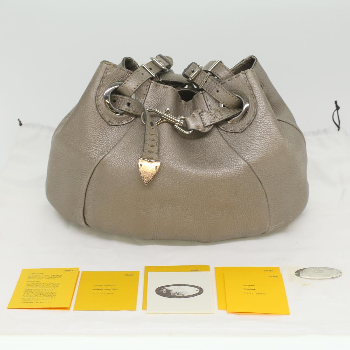 FENDI Celeria Tote Bag Leather Silver ar8876