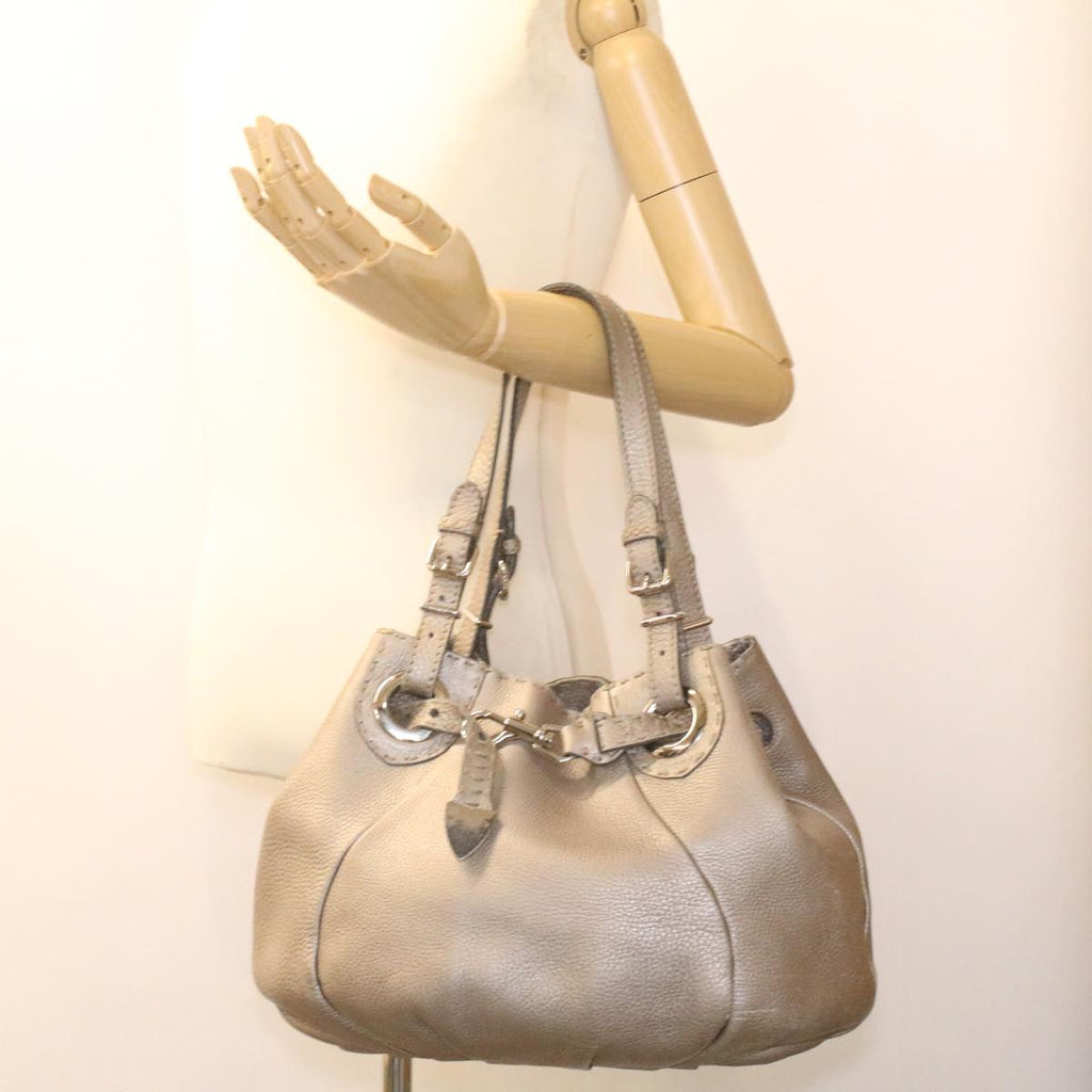 FENDI Celeria Tote Bag Leather Silver ar8876
