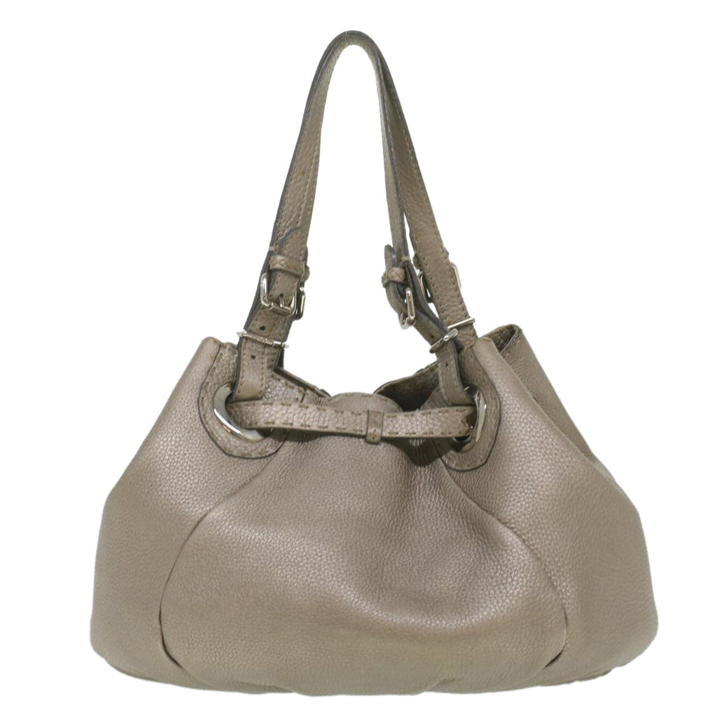 FENDI Celeria Tote Bag Leather Silver ar8876