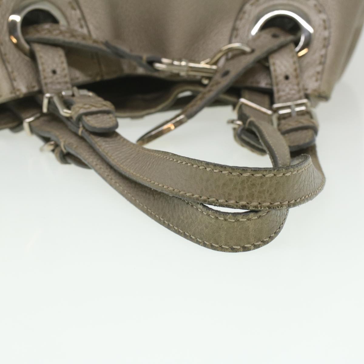 FENDI Celeria Tote Bag Leather Silver ar8876