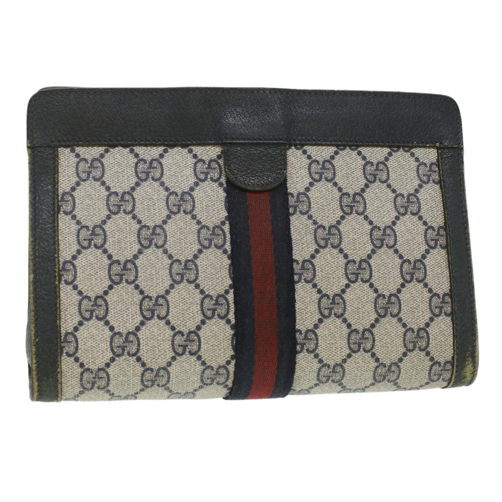 GUCCI GG Canvas Sherry Line Clutch Bag PVC Leather Gray Red Navy ar8911