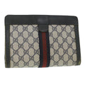 GUCCI GG Canvas Sherry Line Clutch Bag PVC Leather Gray Red Navy ar8911