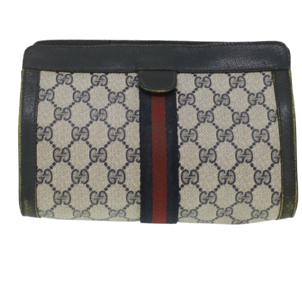 GUCCI GG Canvas Sherry Line Clutch Bag PVC Leather Gray Red Navy ar8911
