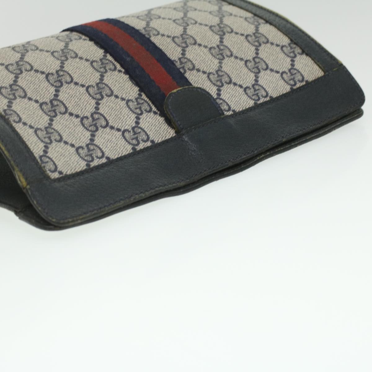 GUCCI GG Canvas Sherry Line Clutch Bag PVC Leather Gray Red Navy ar8911