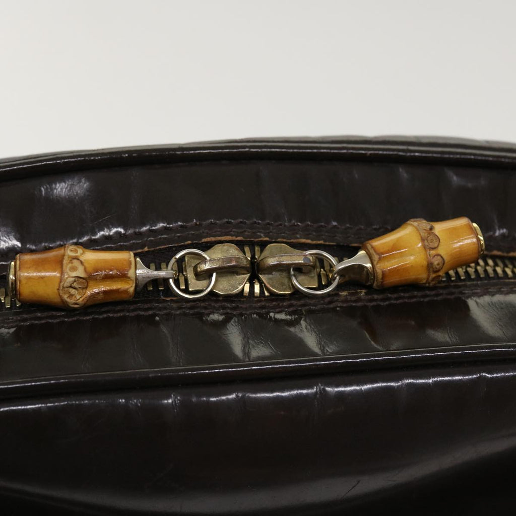 GUCCI Bamboo Shoulder Bag Patent leather Brown 001.2214.1649 ar9167