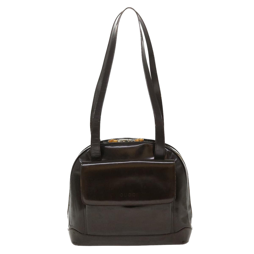 GUCCI Bamboo Shoulder Bag Patent leather Brown 001.2214.1649 ar9167
