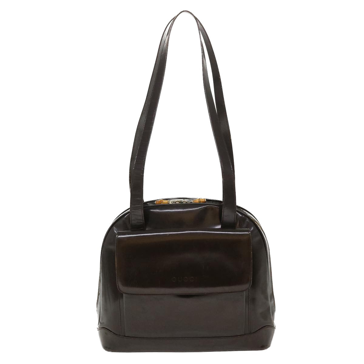 GUCCI Bamboo Shoulder Bag Patent leather Brown 001.2214.1649 ar9167