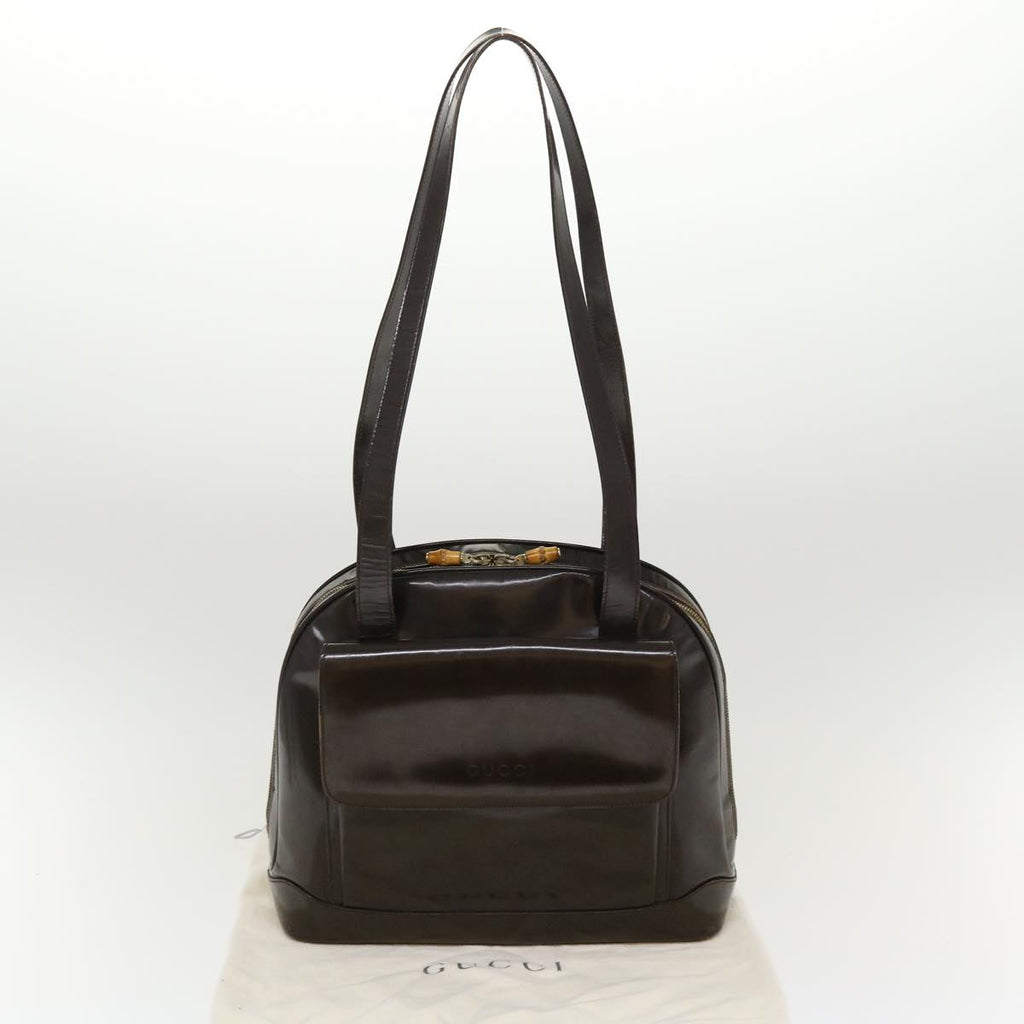 GUCCI Bamboo Shoulder Bag Patent leather Brown 001.2214.1649 ar9167