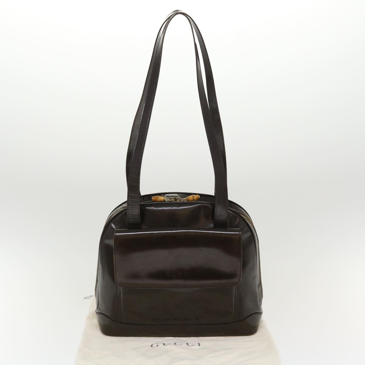 GUCCI Bamboo Shoulder Bag Patent leather Brown 001.2214.1649 ar9167
