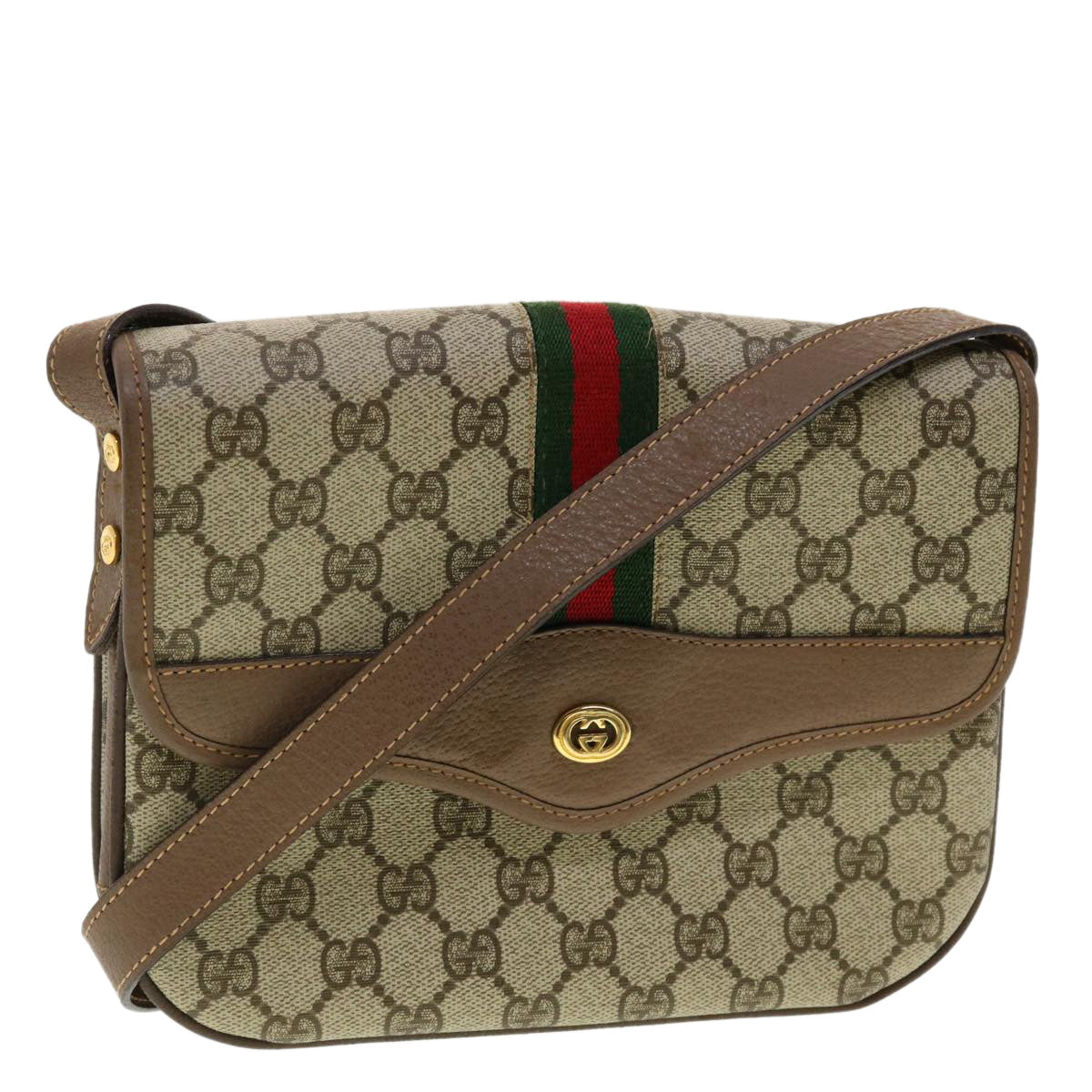 GUCCI GG Canvas Web Sherry Line Shoulder Bag Beige Red 001.113.6862 ar9275