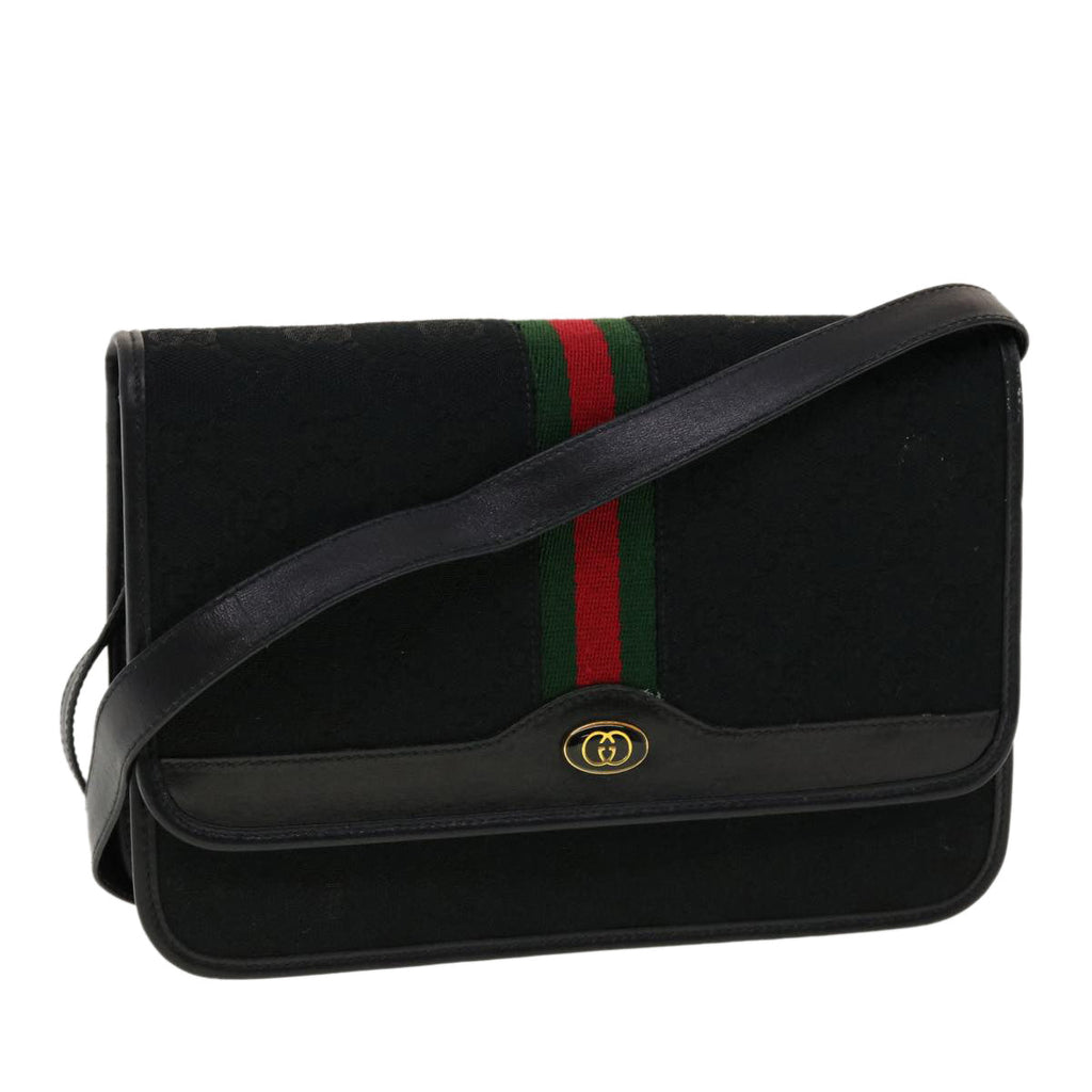 GUCCI GG Canvas Web Sherry Line Shoulder Bag Black Red Green ar9276