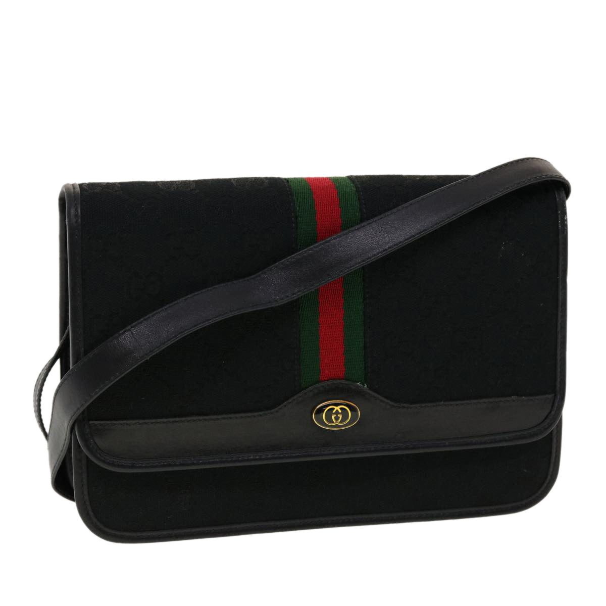 GUCCI GG Canvas Web Sherry Line Shoulder Bag Black Red Green ar9276