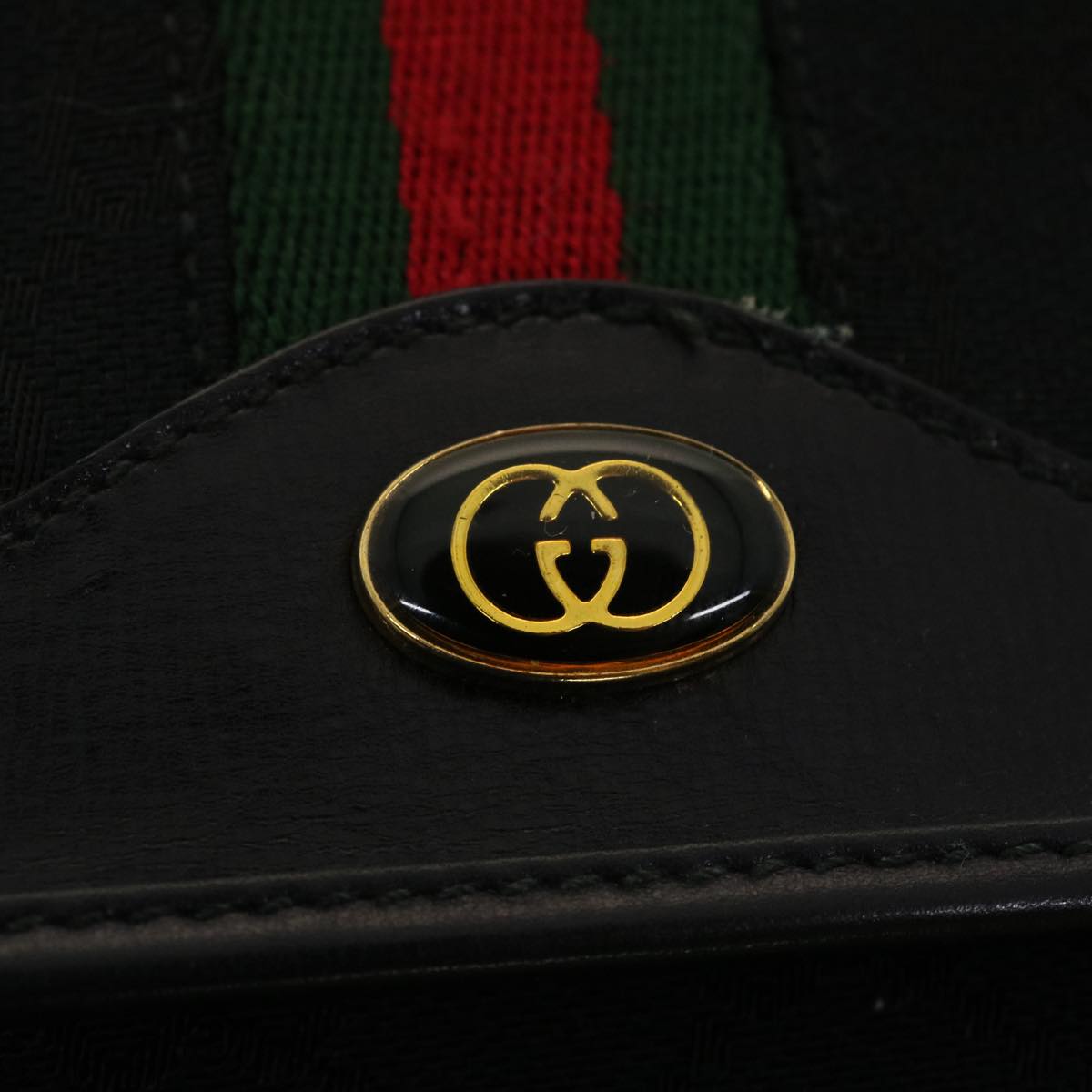 GUCCI GG Canvas Web Sherry Line Shoulder Bag Black Red Green ar9276