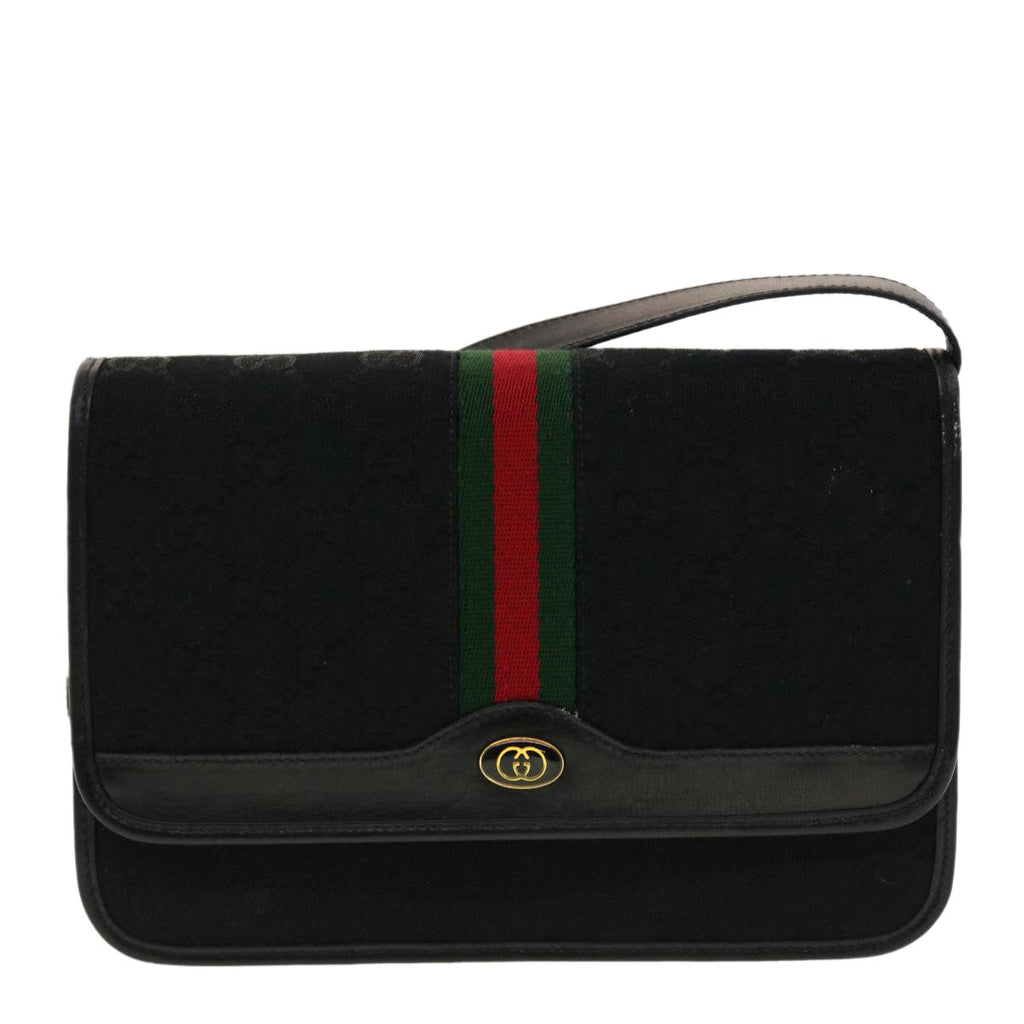 GUCCI GG Canvas Web Sherry Line Shoulder Bag Black Red Green ar9276