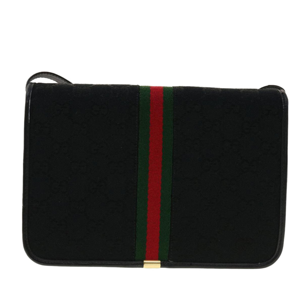 GUCCI GG Canvas Web Sherry Line Shoulder Bag Black Red Green ar9276