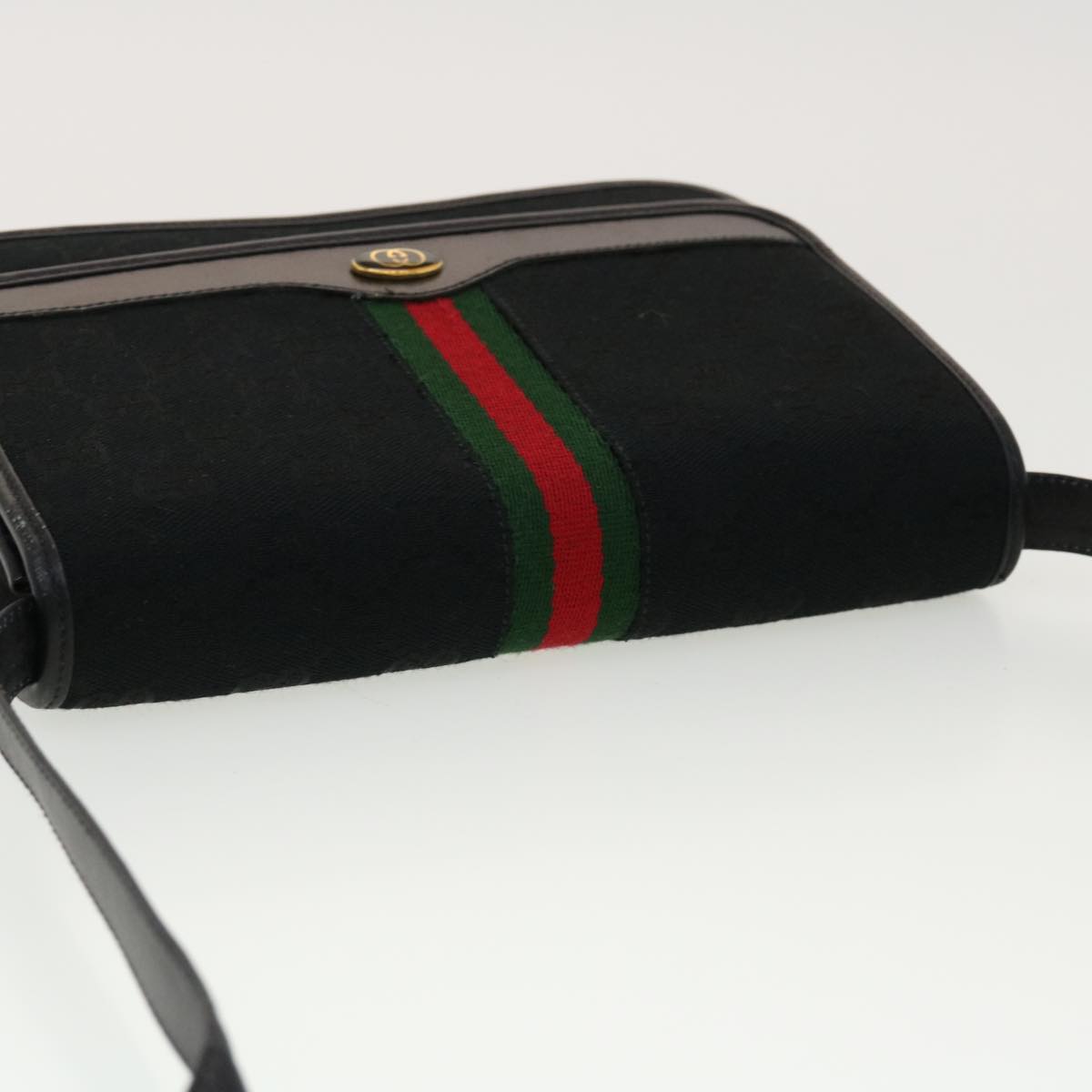 GUCCI GG Canvas Web Sherry Line Shoulder Bag Black Red Green ar9276