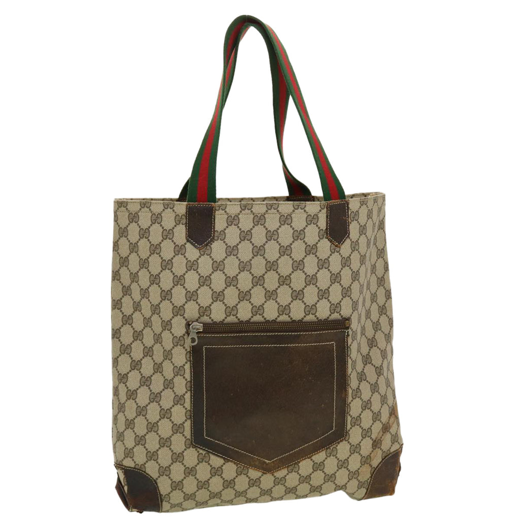 GUCCI GG Canvas Web Sherry Line Tote Bag Beige Red Green ar9393