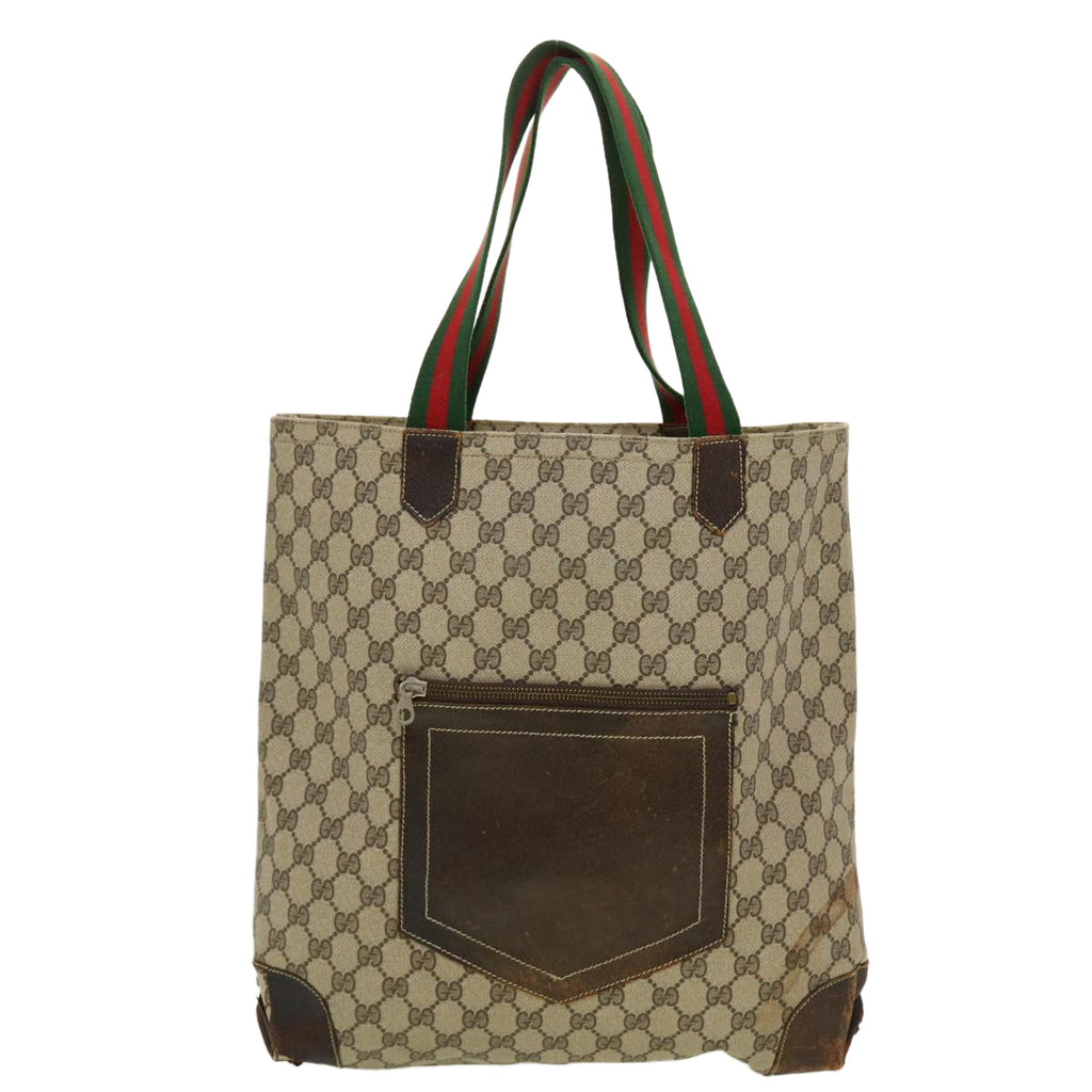 GUCCI GG Canvas Web Sherry Line Tote Bag Beige Red Green ar9393