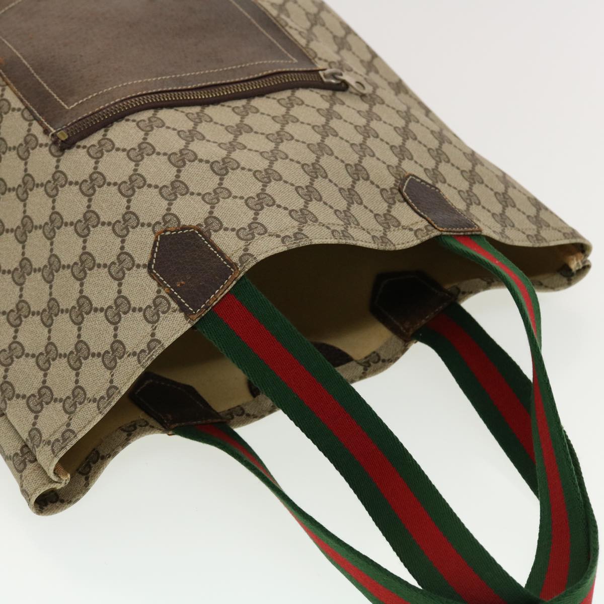 GUCCI GG Canvas Web Sherry Line Tote Bag Beige Red Green ar9393