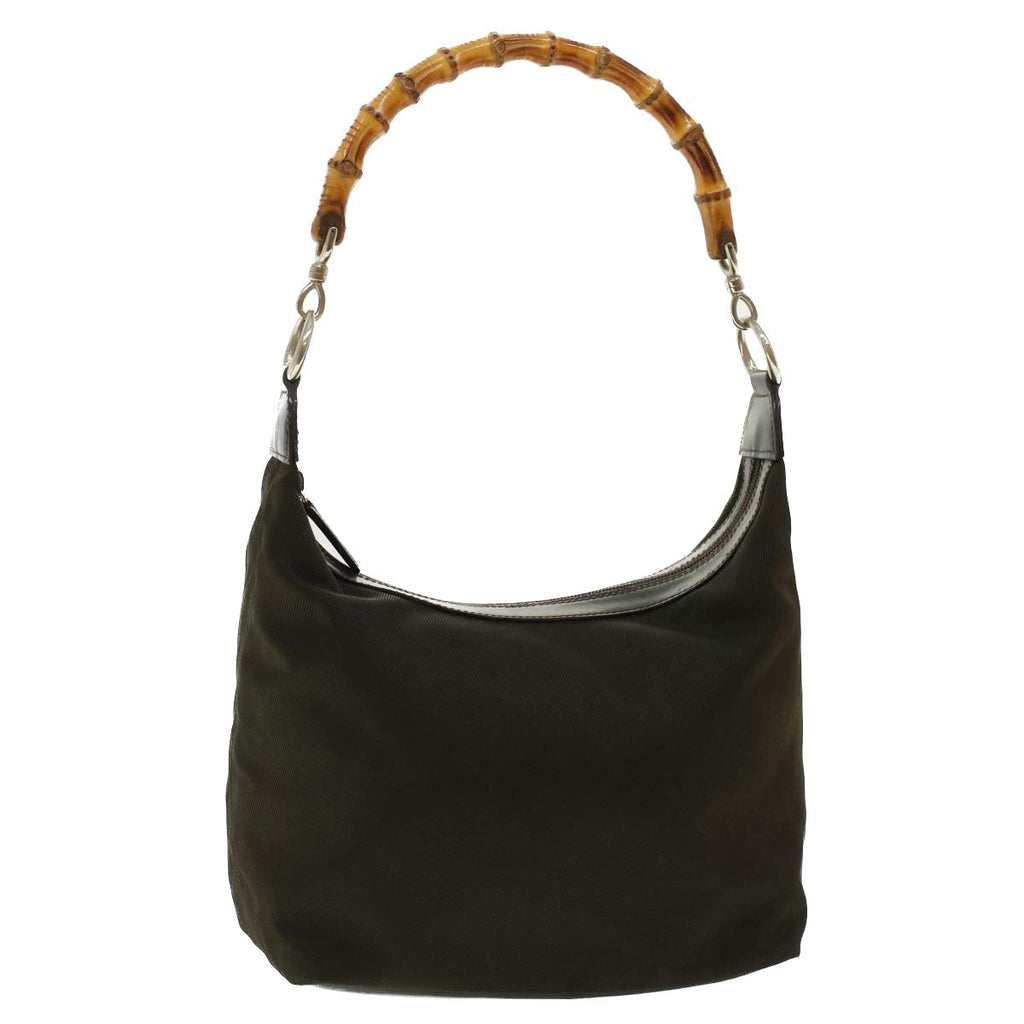 GUCCI Bamboo Shoulder Bag Nylon Brown 0000531200047 ar9405