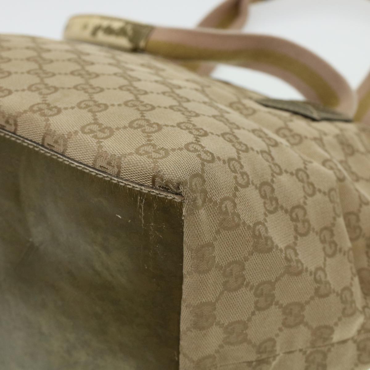 GUCCI GG Canvas Sherry Line Tote Bag Beige Green Pink 131230 ar9406