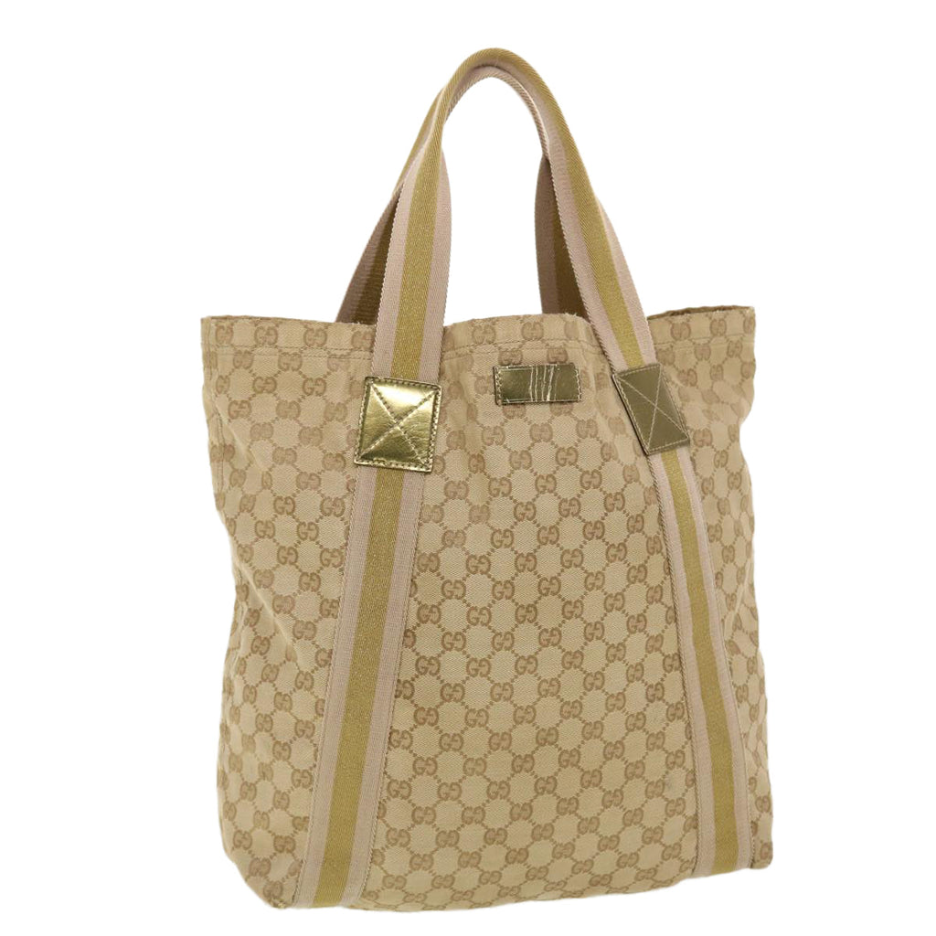 GUCCI GG Canvas Sherry Line Tote Bag Beige Green Pink 189669 ar9408