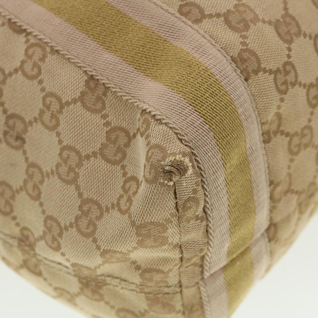 GUCCI GG Canvas Sherry Line Tote Bag Beige Green Pink 189669 ar9408