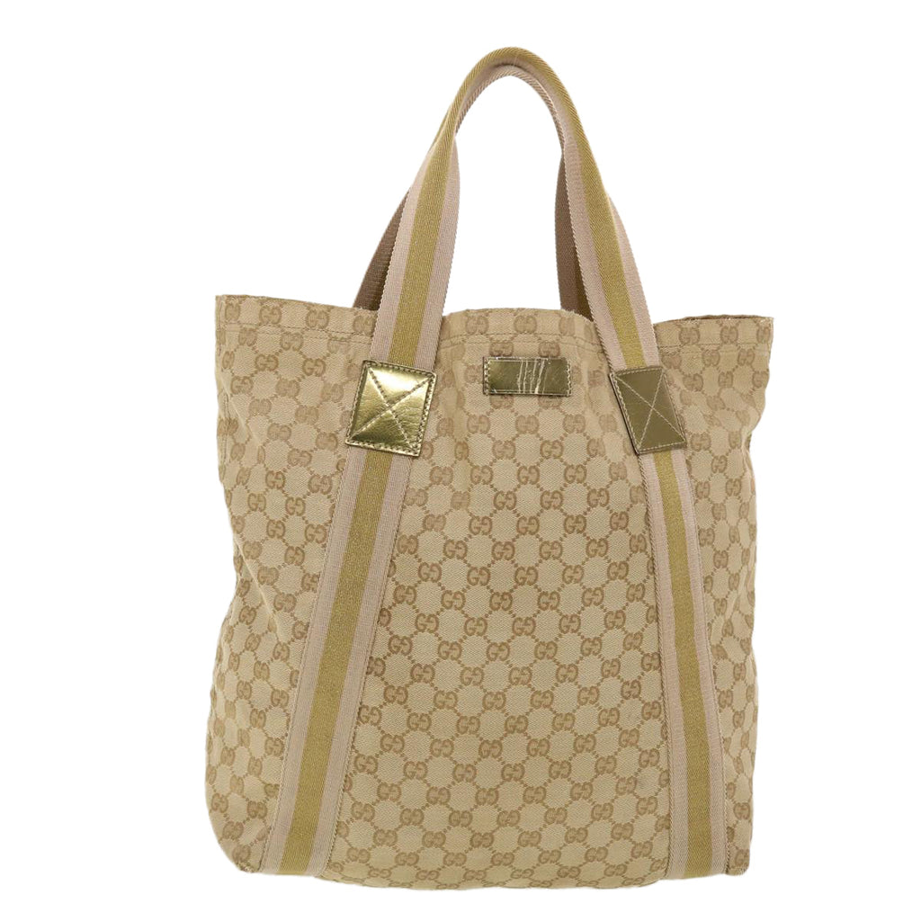 GUCCI GG Canvas Sherry Line Tote Bag Beige Green Pink 189669 ar9408
