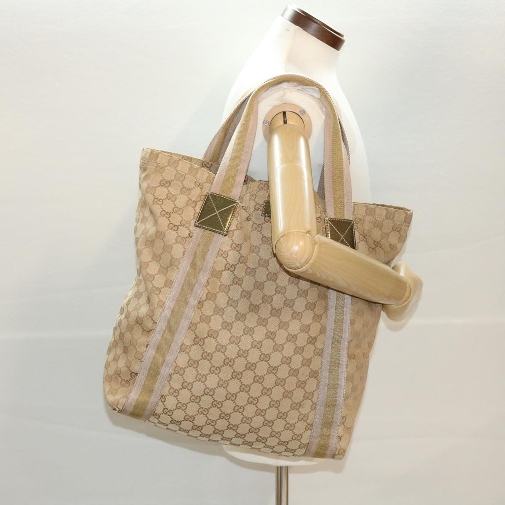 GUCCI GG Canvas Sherry Line Tote Bag Beige Green Pink 189669 ar9408