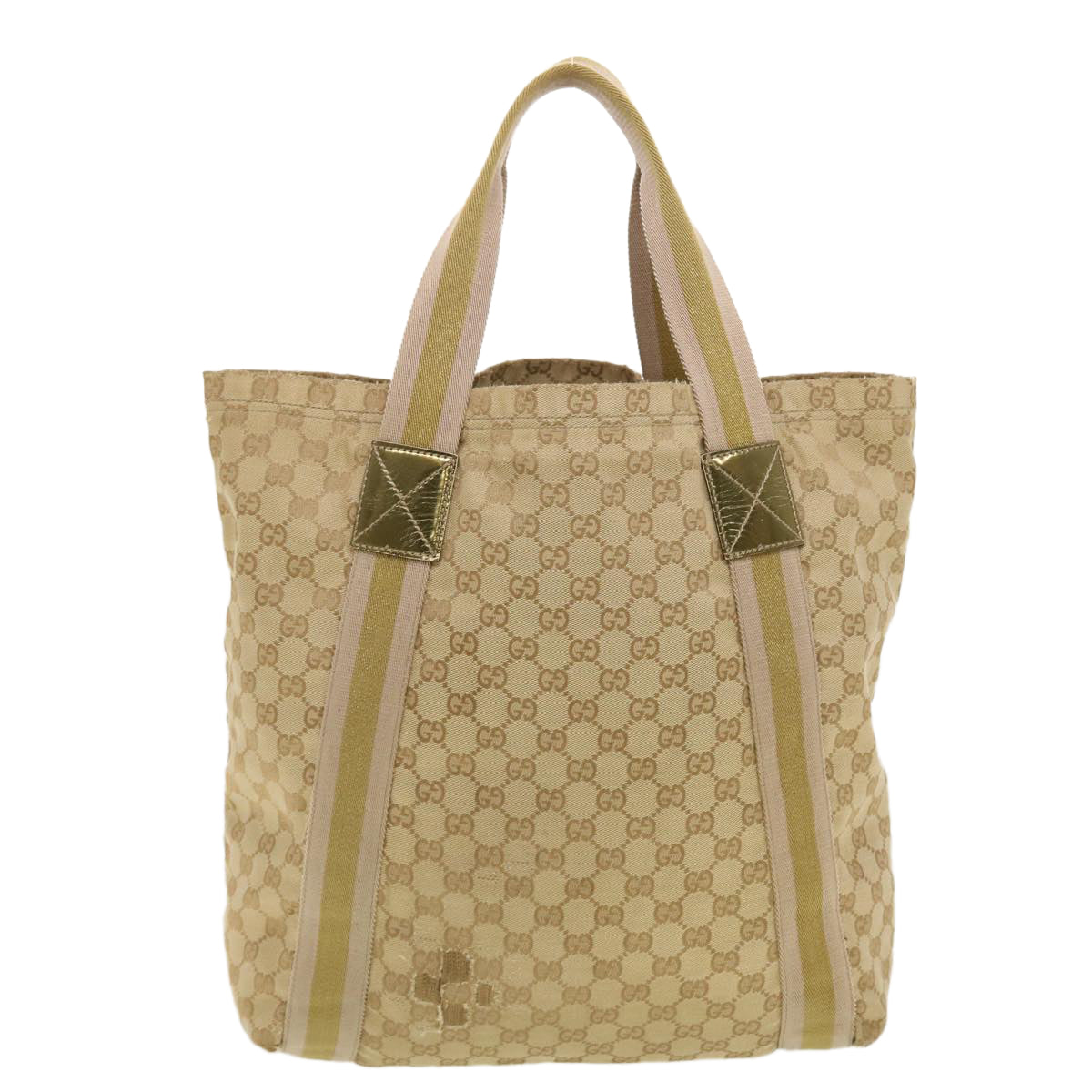 GUCCI GG Canvas Sherry Line Tote Bag Beige Green Pink 189669 ar9408