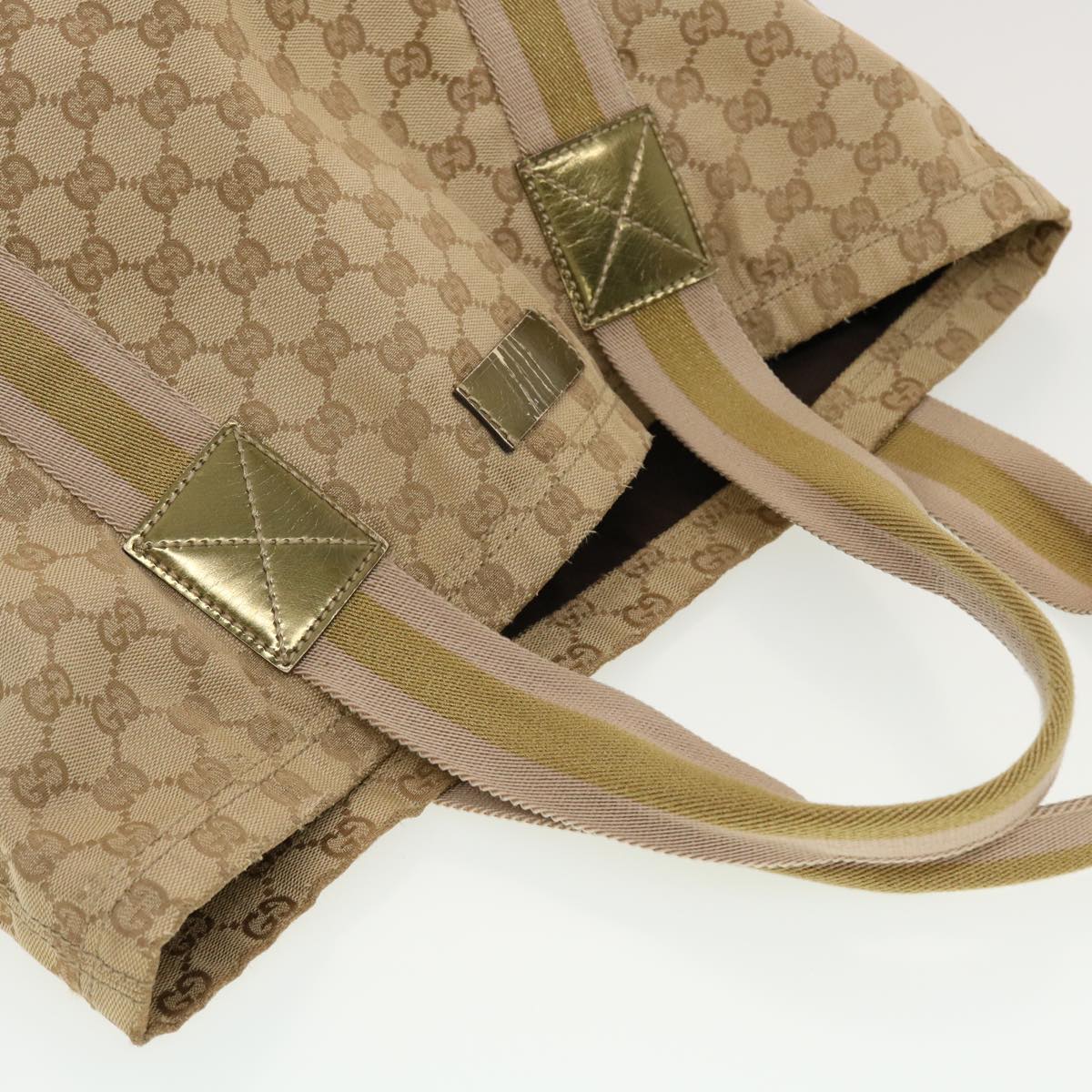 GUCCI GG Canvas Sherry Line Tote Bag Beige Green Pink 189669 ar9408