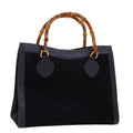 GUCCI Bamboo Hand Bag Suede Navy Brown ar9457