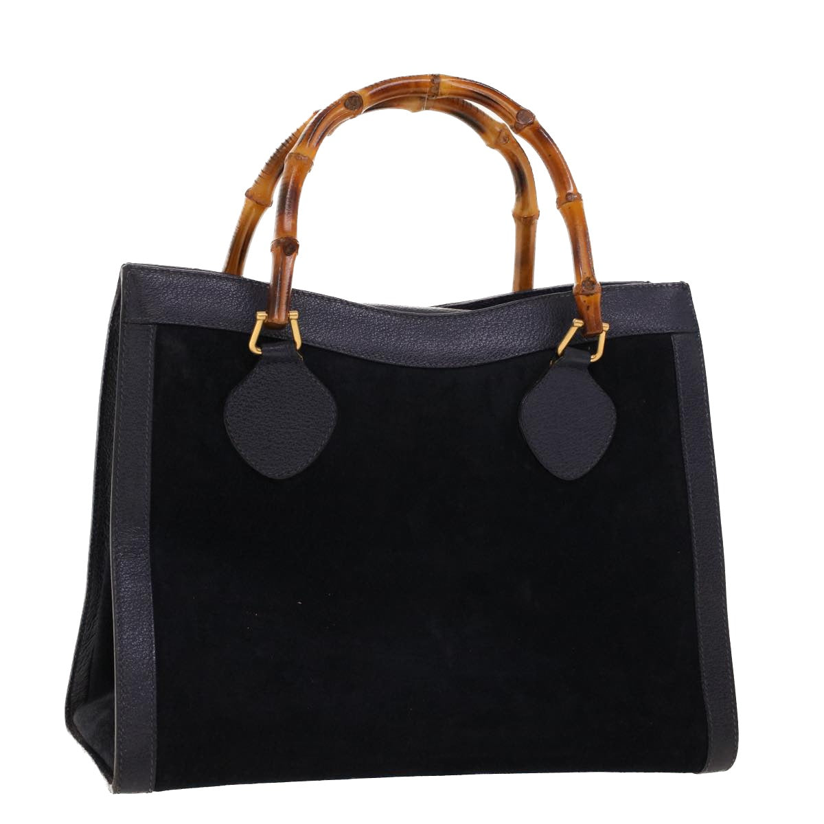 GUCCI Bamboo Hand Bag Suede Navy Brown ar9457
