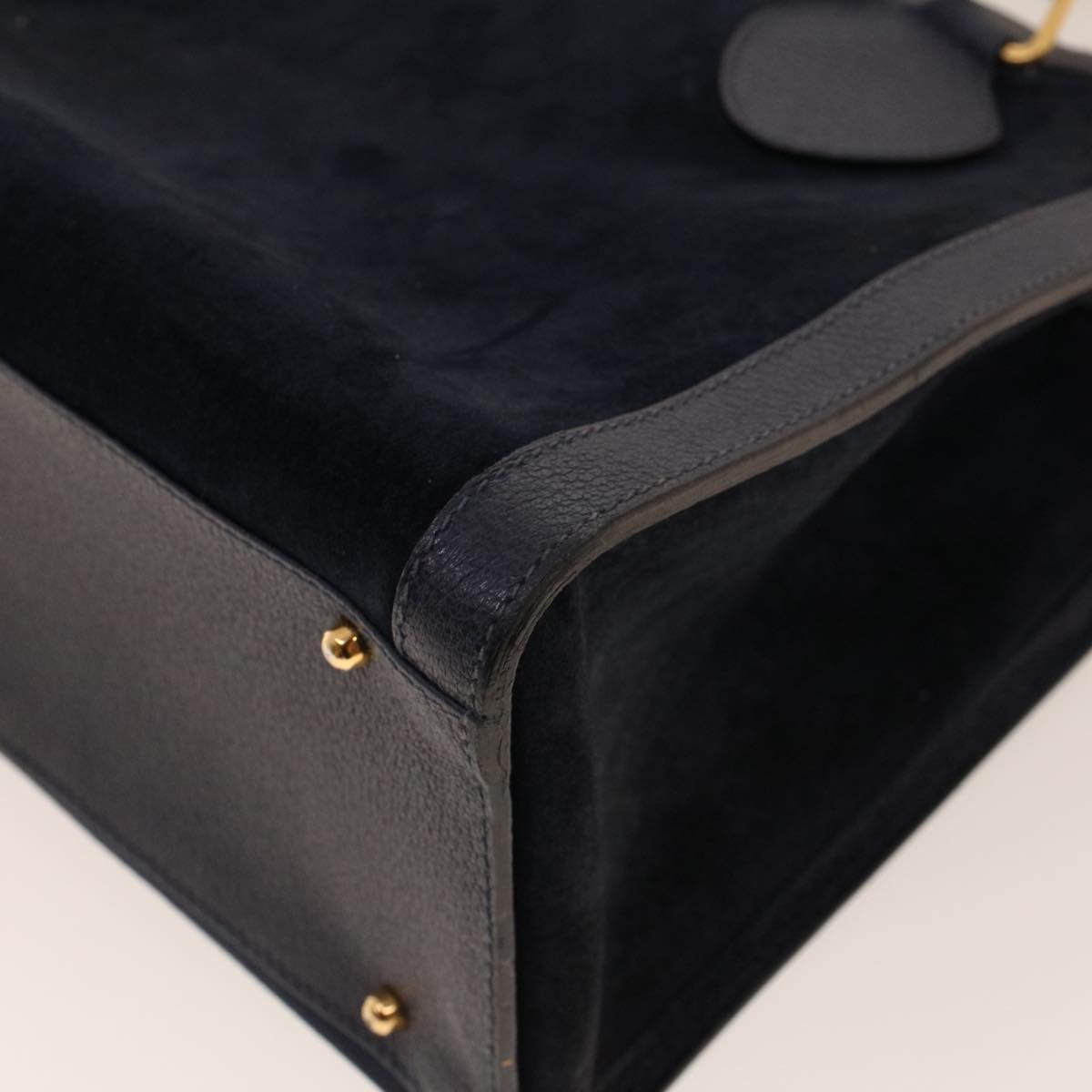GUCCI Bamboo Hand Bag Suede Navy Brown ar9457